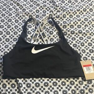 Nike Women's Black Sports Bra “swim”with White Logo